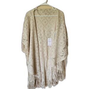 Women's Off-White Boho Fringe Crochet Shawl – One Size – NWT